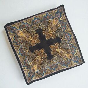 Vintage Bill Blass Sheer Cross X Silk Blend Square Detailed Scarf in Black, Gold
